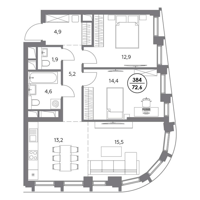 3-BD Apartment Sale, 72.6 sq. m. at Dom56, Fridrikha Engelsa Street, 56с1, Moscow, Russia #2