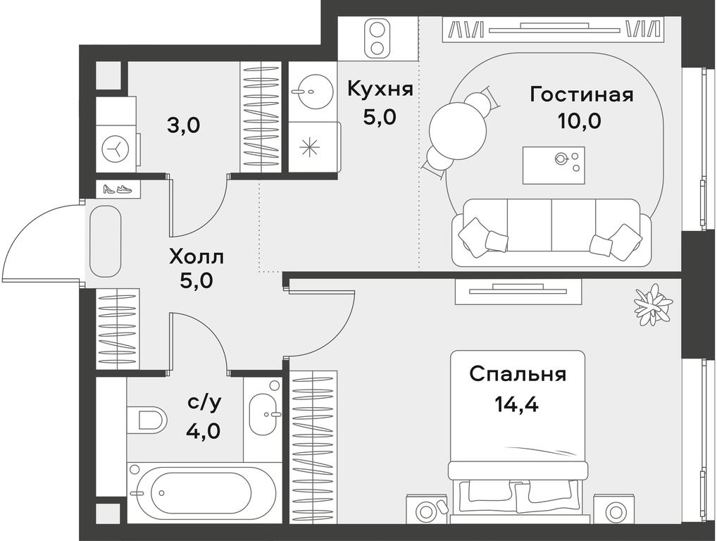 Apartment Sale, 41.4 sq. m. at Alia, Lyotnaya Street, 95Бк2, Moscow, Russia #1