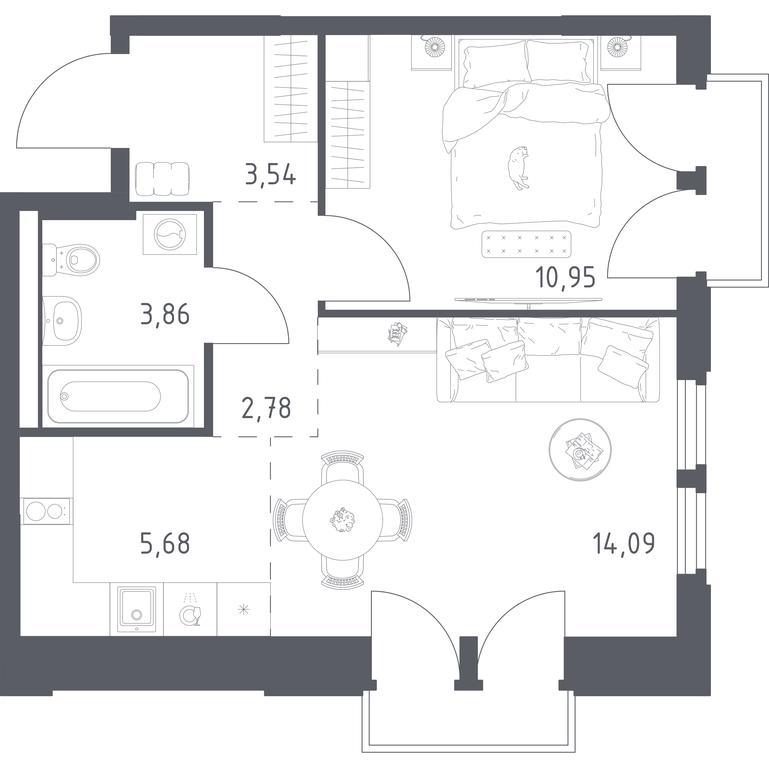 Apartment Sale, 40.9 sq. m. at Kosmicheskiy kvartal, M.K. Tikhonravova Street, Yubileyniy Microdistrict, Korolyov, Moscow Region, Russia #2