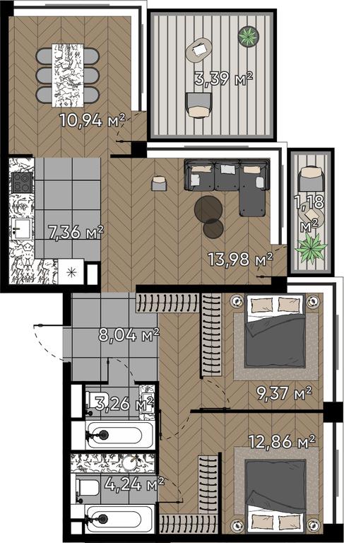4-BD Apartment Sale, 74.62 sq. m. at Kvartal Serebryany Bor, Berzarina Street, Moscow, Russia #1 4-BD Apartment Sale, 74.62 sq. m. at Kvartal Serebryany Bor, Berzarina Street, Moscow, Russia #1
