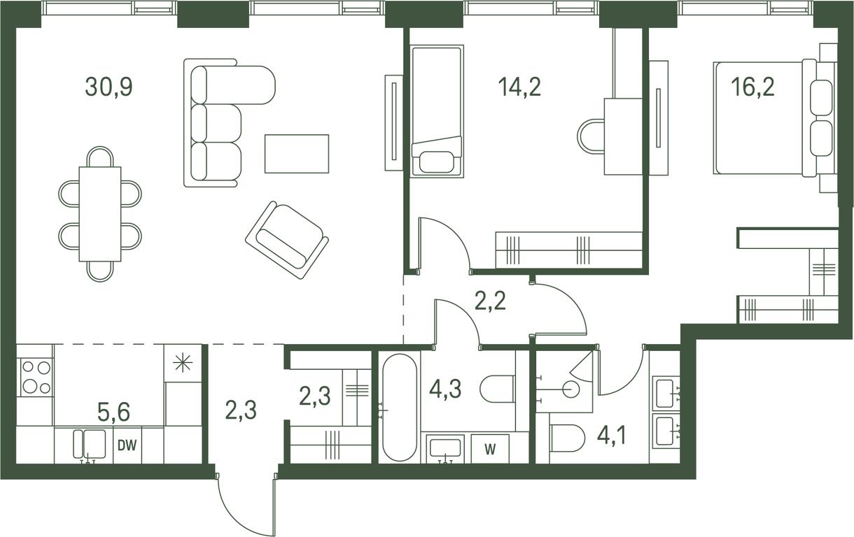 2-BD Apartment Sale, 82.1 sq. m. at Moments, Volokolamskoye Highway, 28, Moscow, Russia #2