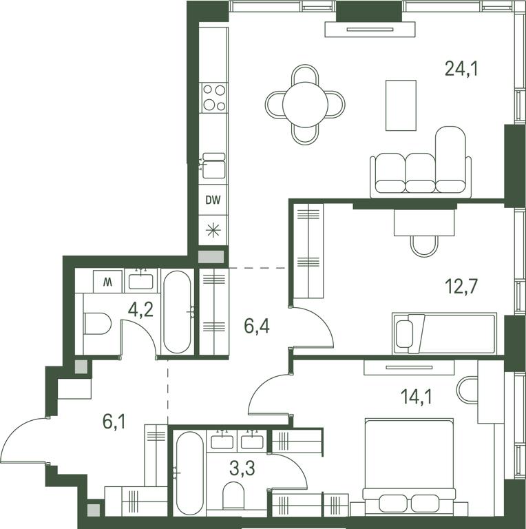 2-BD Apartment Sale, 70.9 sq. m. at Moments, Volokolamskoye Highway, 28, Moscow, Russia #1