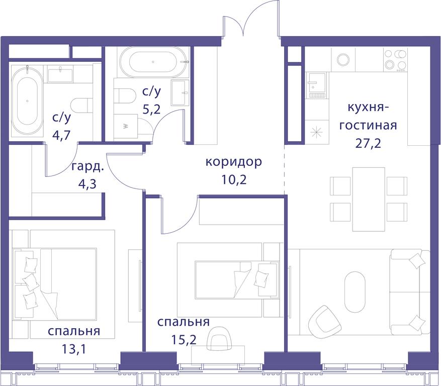 2-BD Apartment Sale, 79.9 sq. m. at Tatarskaya 35, Bolshaya Tatarskaya Street, Moscow, Russia #1 2-BD Apartment Sale, 79.9 sq. m. at Tatarskaya 35, Bolshaya Tatarskaya Street, Moscow, Russia #1