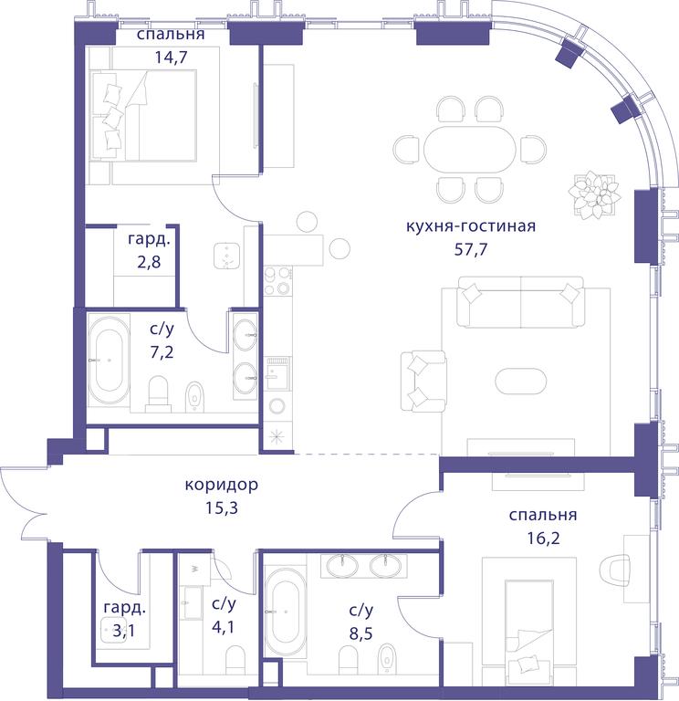 2-BD Apartment Sale, 129.6 sq. m. at Tatarskaya 35, Bolshaya Tatarskaya Street, Moscow, Russia #1