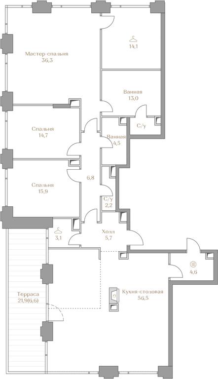 3-BD Apartment Sale, 184.2平方米 at Luzhniki Collection, Luzhnetskaya Embankment, 2/4с17, Moscow, Russia #1