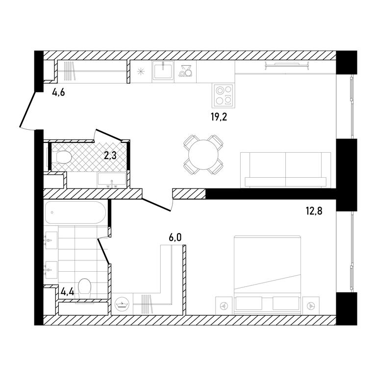 1-BD Apartment Sale, 49.37 sq. m. at Republic, Presnensky Val Street, 27с1, Moscow, Russia #1