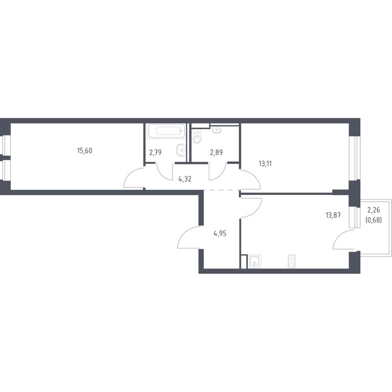 1-BD Apartment Sale, 58.21平方米 at Egorovo Park, 1-y kvartal, posyolok Zhilino-1, Lubertsy City District, Moscow Region, Russia #1