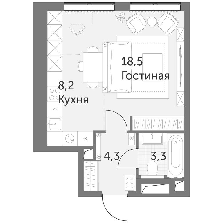 Apartment Sale, 34.3平方米 at Arkhitektor, Akademika Volgina Street, 2Д, Moscow, Russia #1