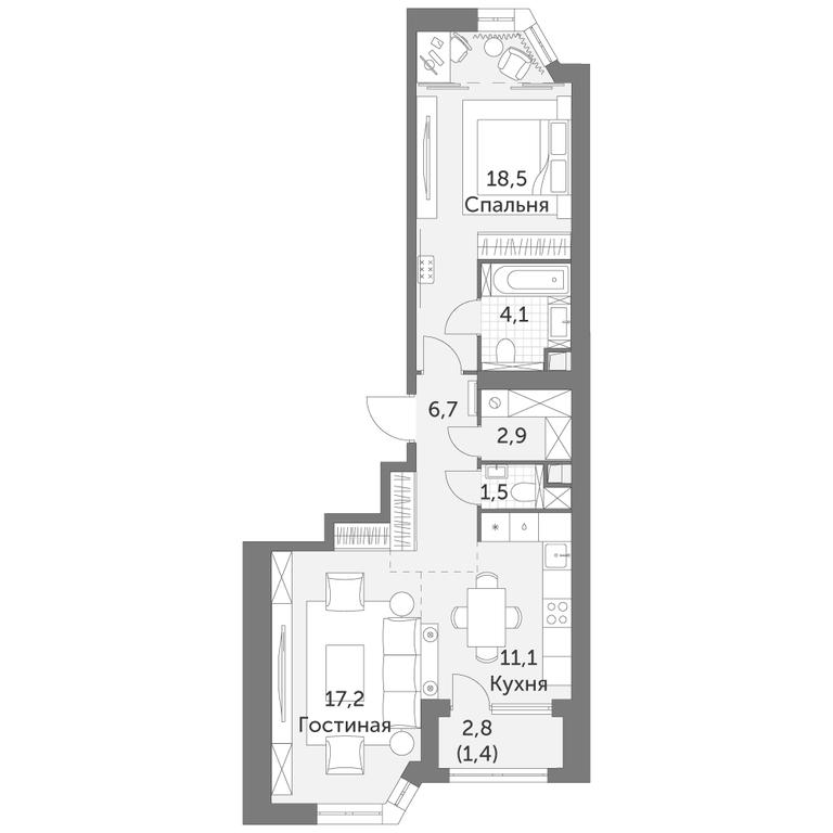 2-BD Apartment Sale, 63.4平方米 at Arkhitektor, Akademika Volgina Street, 2Д, Moscow, Russia #1