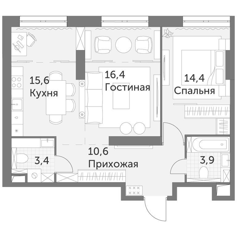 2-BD Apartment Sale, 64.3平方米 at Arkhitektor, Akademika Volgina Street, 2Д, Moscow, Russia #1