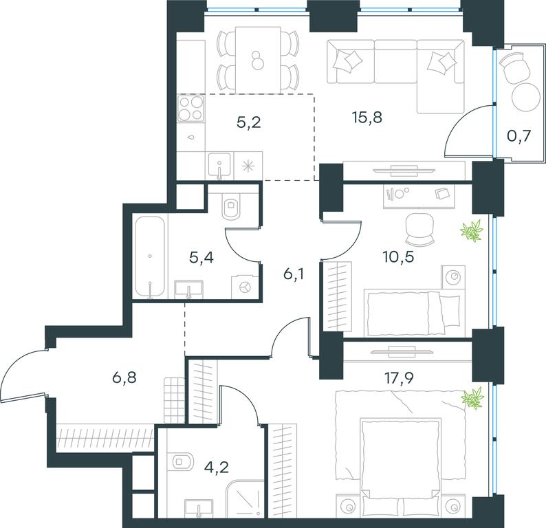 2-BD Apartment Sale, 72.6 sq. m. at Level Zvenigorodskaya, 3rd Silikatny Drive, 6к1, Moscow, Russia #1 2-BD Apartment Sale, 72.6 sq. m. at Level Zvenigorodskaya, 3rd Silikatny Drive, 6к1, Moscow, Russia #1
