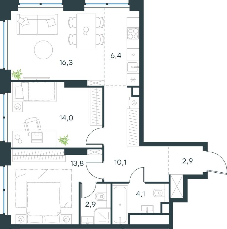 2-BD Apartment Sale, 70.5 sq. m. at Level Zvenigorodskaya, 3rd Silikatny Drive, 6к1, Moscow, Russia #1 2-BD Apartment Sale, 70.5 sq. m. at Level Zvenigorodskaya, 3rd Silikatny Drive, 6к1, Moscow, Russia #1