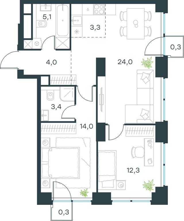 2-BD Apartment Sale, 66.7平方米 at Level Zvenigorodskaya, 3rd Silikatny Drive, 6к1, Moscow, Russia #1 2-BD Apartment Sale, 66.7平方米 at Level Zvenigorodskaya, 3rd Silikatny Drive, 6к1, Moscow, Russia #1