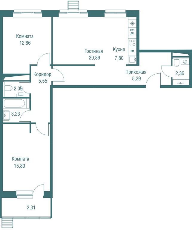 3-BD Apartment Sale, 78.27平方米 at Odinburg, Severnaya Street, 11, Odintsovo, Moscow Region, Russia #1
