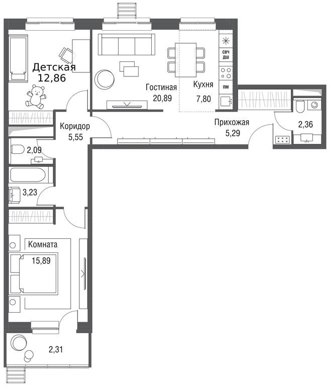 3-BD Apartment Sale, 78.27平方米 at Odinburg, Severnaya Street, 11, Odintsovo, Moscow Region, Russia #2