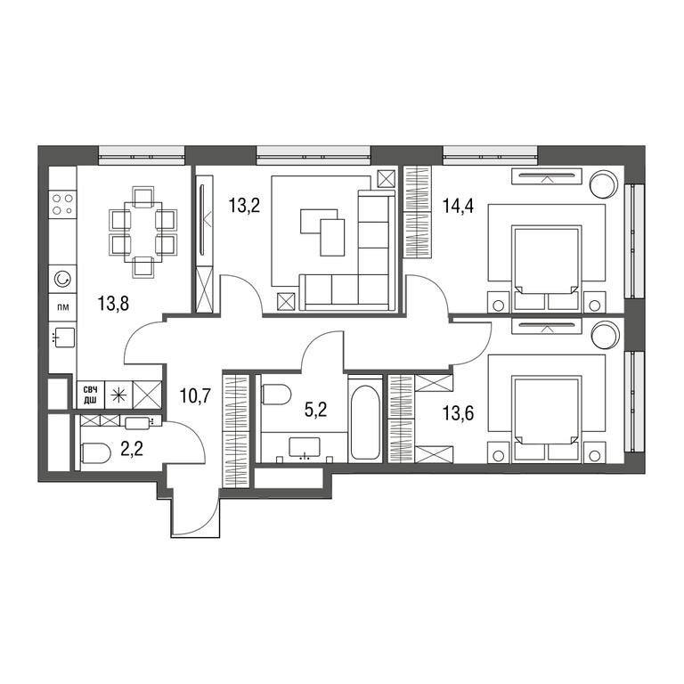 3-BD Apartment Sale, 72.9 sq. m. at Sirenevyi Park, Otkrytoye Highway, 20с1, Moscow, Russia #1