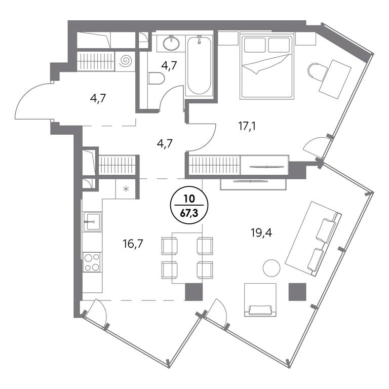 2-BD Apartment Sale, 67.3平方米 at Monblan, Shlyuzovaya Embankment, 2/1с1, Moscow, Russia #1 2-BD Apartment Sale, 67.3平方米 at Monblan, Shlyuzovaya Embankment, 2/1с1, Moscow, Russia #1