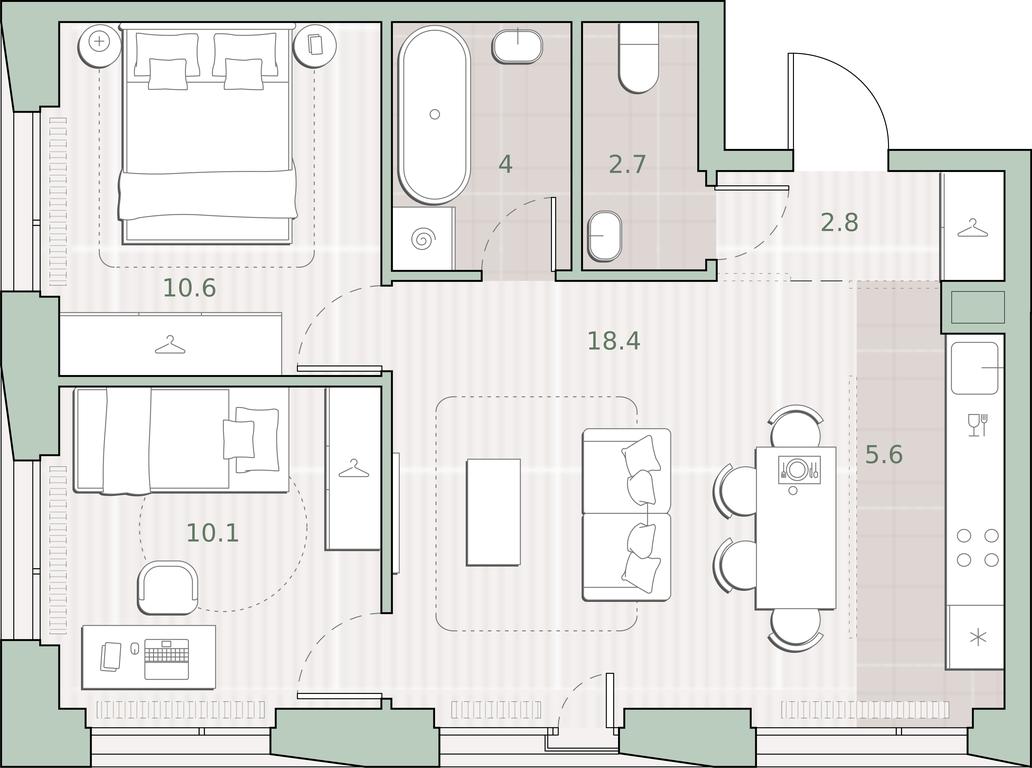 Продажа 2-комн. квартиры, 54,2 м² в ЖК «Среда на Лобачевского», Очаковское шоссе, Москва, Россия #1 Продажа 2-комн. квартиры, 54,2 м² в ЖК «Среда на Лобачевского», Очаковское шоссе, Москва, Россия #1