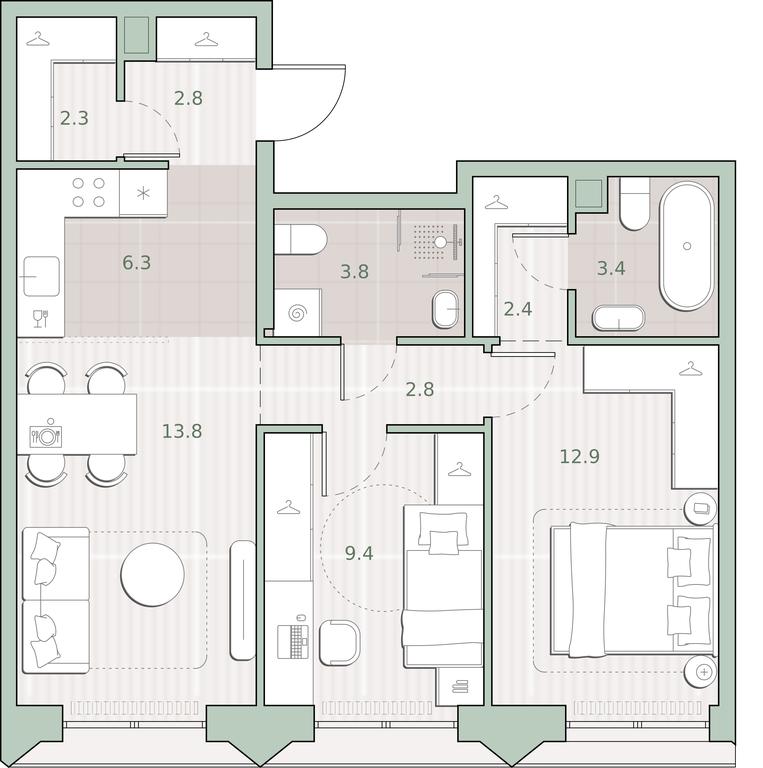 2-BD Apartment Sale, 59.9 sq. m. at Sreda na Lobachevskogo, Ochakovskoye Highway, Moscow, Russia #1 2-BD Apartment Sale, 59.9 sq. m. at Sreda na Lobachevskogo, Ochakovskoye Highway, Moscow, Russia #1