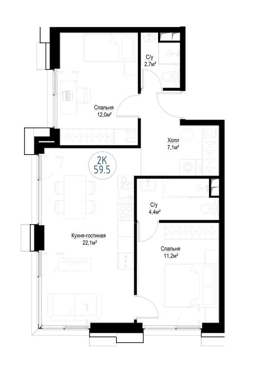2-BD Apartment Sale, 58 sq. m. at Metropoliya, Volgogradsky Avenue, 32/3к1, Moscow, Russia #1 2-BD Apartment Sale, 58 sq. m. at Metropoliya, Volgogradsky Avenue, 32/3к1, Moscow, Russia #1
