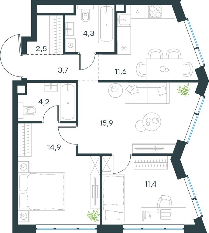 2-BD Apartment Sale, 68.5 sq. m. at Level Michurinskiy, Озёрная улица, вл1, Москва, Россия #1 2-BD Apartment Sale, 68.5 sq. m. at Level Michurinskiy, Озёрная улица, вл1, Москва, Россия #1