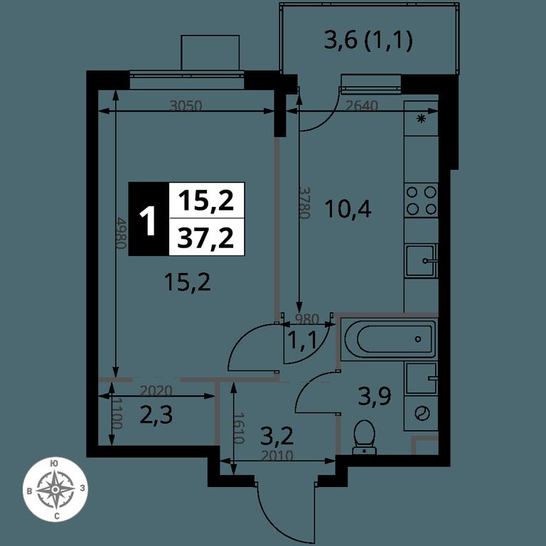 1-BD Apartment Sale, 37.2平方米 at Pervy Sheremetevskij, Komsomolskaya Street, 16, Khimki, Moscow Region, Russia #1