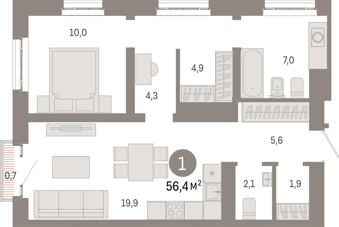 1-BD Apartment Sale, 56.4 sq. m. at Kvartal Metronom, Tagilskaya Street, Moscow, Russia #1