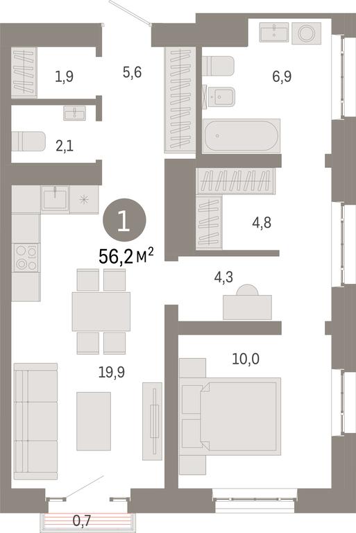 1-BD Apartment Sale, 56.2 sq. m. at Kvartal Metronom, Tagilskaya Street, Moscow, Russia #1