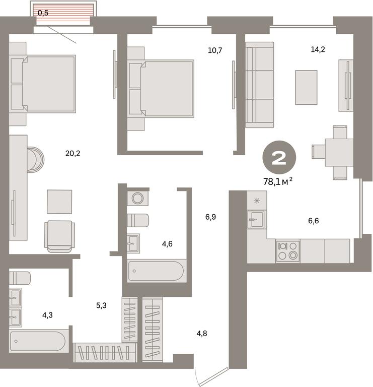2-BD Apartment Sale, 78.1 sq. m. at Kvartal Metronom, Tagilskaya Street, Moscow, Russia #1