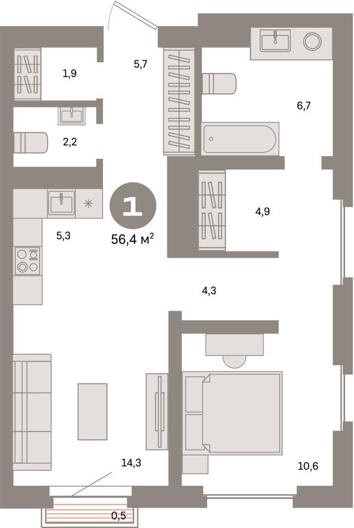 1-BD Apartment Sale, 56.4 sq. m. at Kvartal Metronom, Tagilskaya Street, Moscow, Russia #1