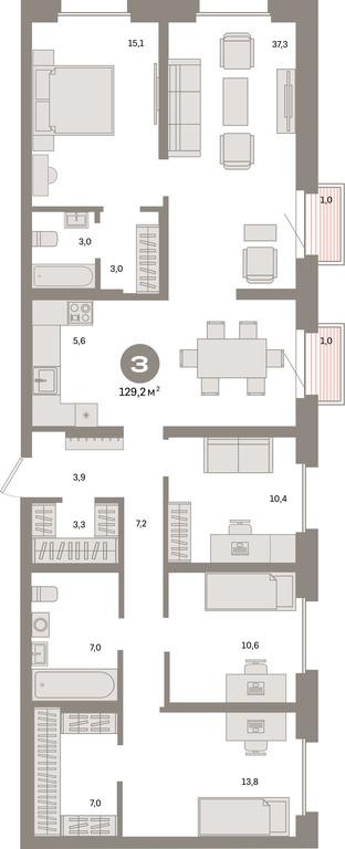 3-BD Apartment Sale, 129.2 sq. m. at Kvartal Metronom, Tagilskaya Street, Moscow, Russia #1