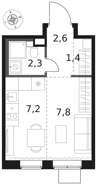 Apartment Sale, 21.3 sq. m. at 1 Himkinskij, zhiloy kompleks 1-y Khimkinskiy, kvartal Mezhdunarodny, mikrorayon Klyazma-Starbeyevo, Khimki, Moscow Region, Russia #1