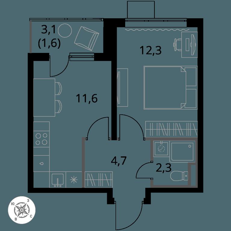 1-BD Apartment Sale, 32.5 sq. m. at Pervy Donskoj, zhiloy mikrorayon Sapronovo, derevnya Sapronovo, Leninskiy City District, Moscow Region, Russia #1