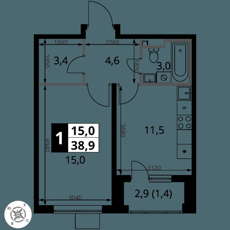 1-BD Apartment Sale, 38.9 sq. m. at Pervy Donskoj, zhiloy mikrorayon Sapronovo, derevnya Sapronovo, Leninskiy City District, Moscow Region, Russia #2 1-BD Apartment Sale, 38.9 sq. m. at Pervy Donskoj, zhiloy mikrorayon Sapronovo, derevnya Sapronovo, Leninskiy City District, Moscow Region, Russia #2