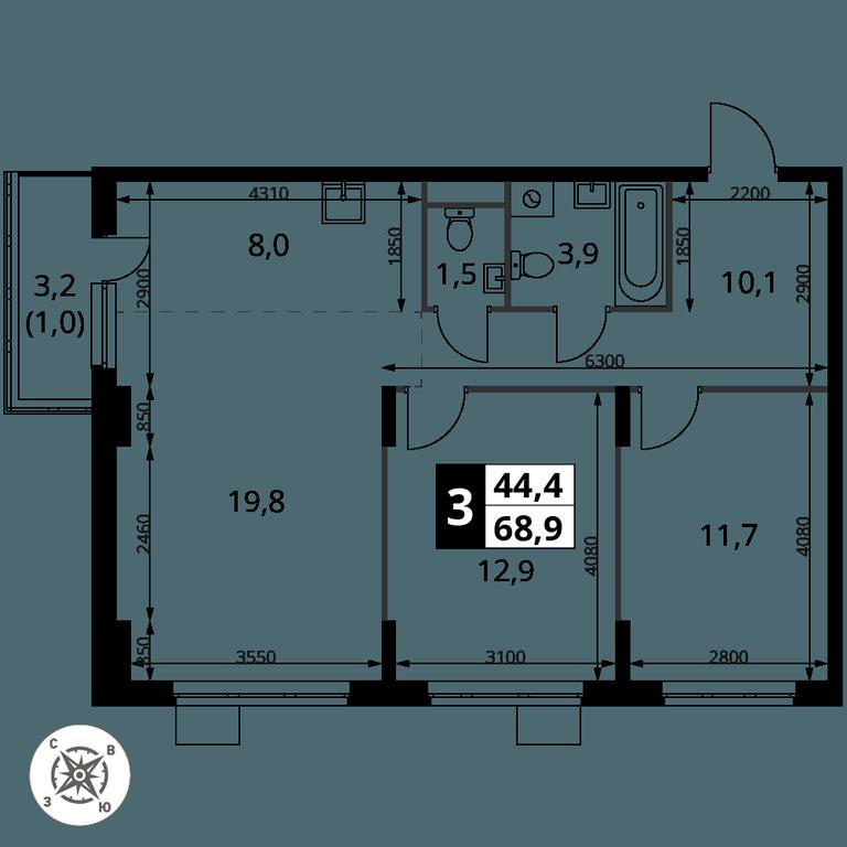 3-BD Apartment Sale, 68.9 sq. m. at Pervy Donskoj, zhiloy mikrorayon Sapronovo, derevnya Sapronovo, Leninskiy City District, Moscow Region, Russia #2 3-BD Apartment Sale, 68.9 sq. m. at Pervy Donskoj, zhiloy mikrorayon Sapronovo, derevnya Sapronovo, Leninskiy City District, Moscow Region, Russia #2