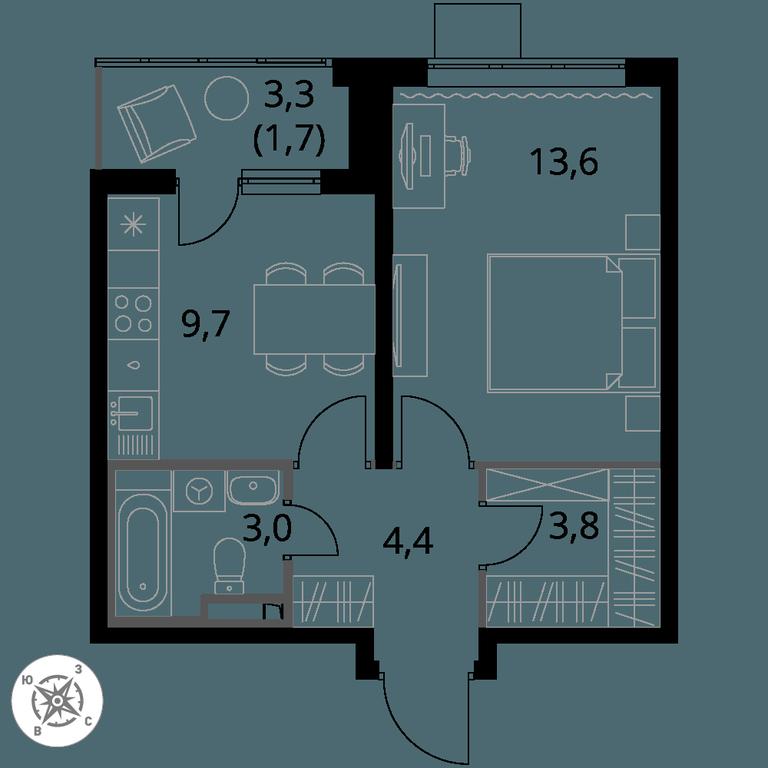 1-BD Apartment Sale, 36.2 sq. m. at Pervy Donskoj, zhiloy mikrorayon Sapronovo, derevnya Sapronovo, Leninskiy City District, Moscow Region, Russia #1