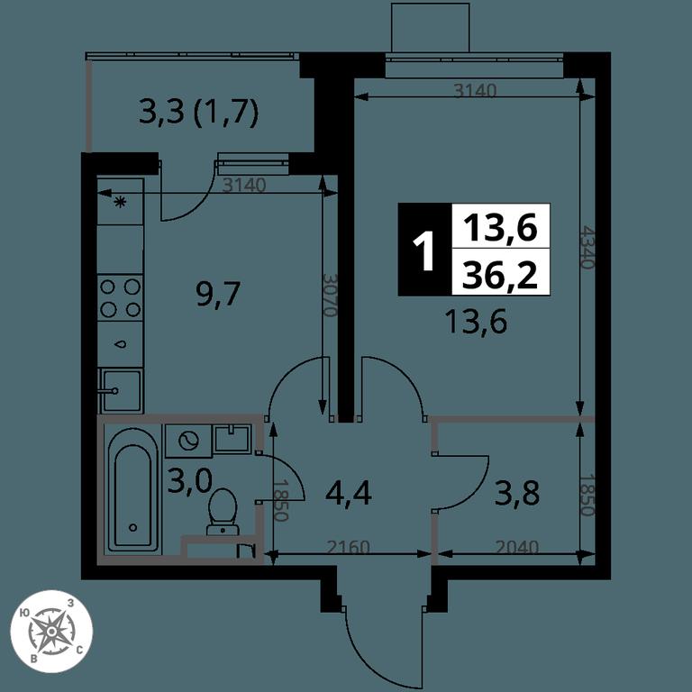 1-BD Apartment Sale, 36.2 sq. m. at Pervy Donskoj, zhiloy mikrorayon Sapronovo, derevnya Sapronovo, Leninskiy City District, Moscow Region, Russia #2