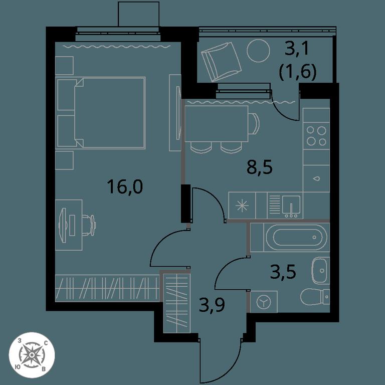1-BD Apartment Sale, 33.5 sq. m. at Pervy Donskoj, zhiloy mikrorayon Sapronovo, derevnya Sapronovo, Leninskiy City District, Moscow Region, Russia #1