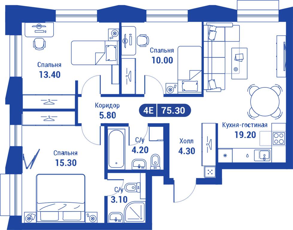 3-BD Apartment Sale, 75.3平方米 at iLove, улица Бочкова, 11А, Москва, Россия #1 3-BD Apartment Sale, 75.3平方米 at iLove, улица Бочкова, 11А, Москва, Россия #1