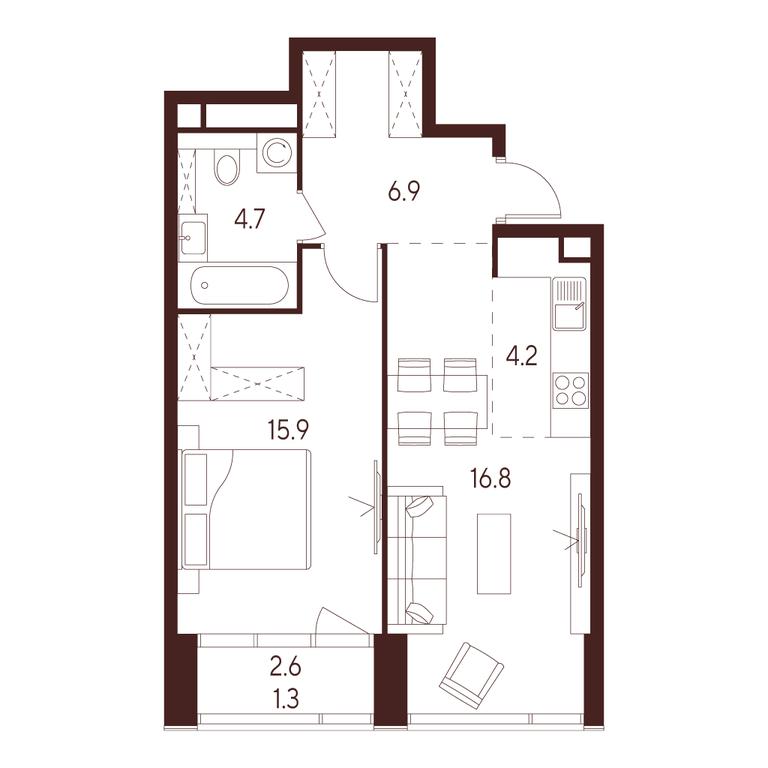 1-BD Apartment Sale, 49.8 sq. m. at INDY TOWERS (Indi Tauerz), Kuusinen Street, Moscow, Russia #1