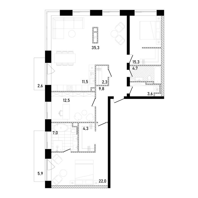 2-BD Apartment Sale, 130.93 sq. m. at Republic, Presnensky Val Street, 27с1, Moscow, Russia #1