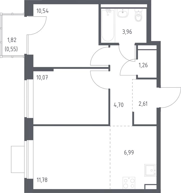 1-BD Apartment Sale, 52.46平方米 at Podolskie Kvartaly, zhiloy kompleks Podolskiye Kvartaly, Ryazanovskoe Settlement, Moscow, Russia #1