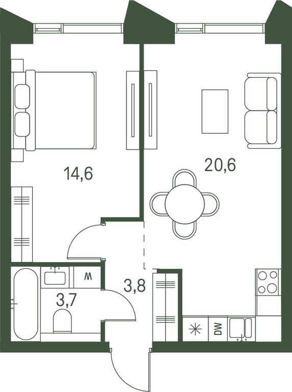 1-BD Apartment Sale, 42.7 sq. m. at Moments, Volokolamskoye Highway, 28, Moscow, Russia #2