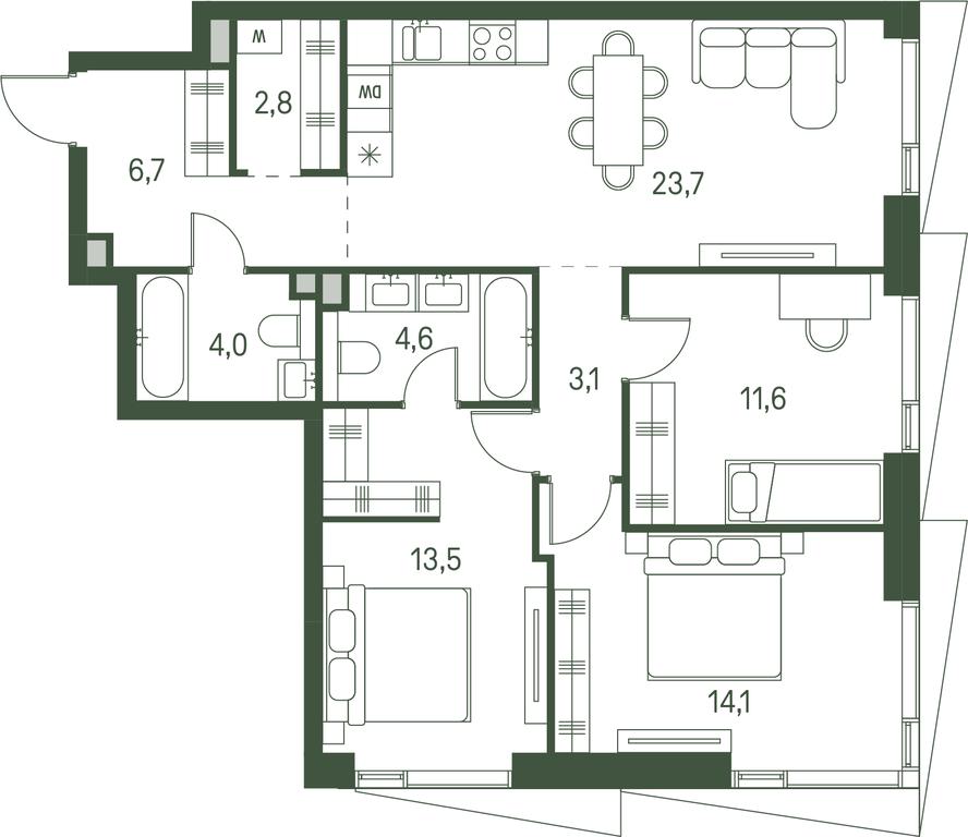 3-BD Apartment Sale, 84.1 sq. m. at Moments, Volokolamskoye Highway, 28, Moscow, Russia #1