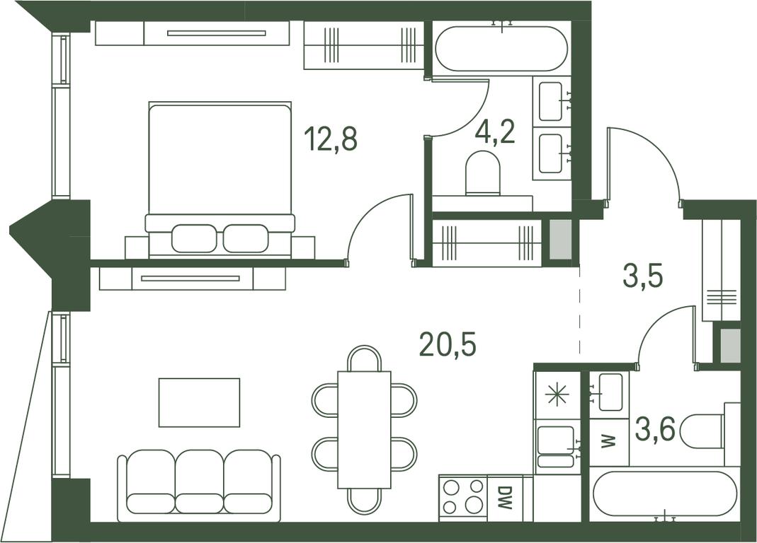 1-BD Apartment Sale, 44.6 sq. m. at Moments, Volokolamskoye Highway, 28, Moscow, Russia #1