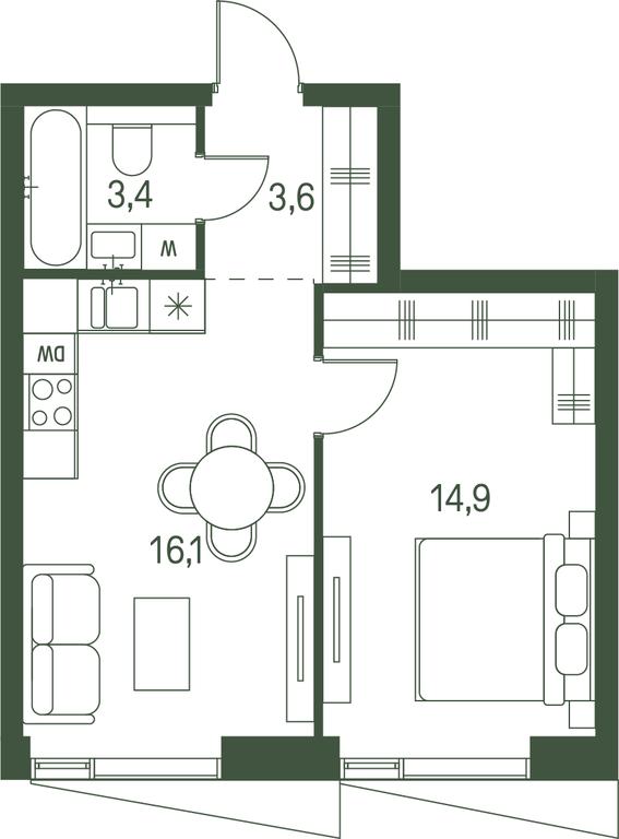 1-BD Apartment Sale, 38平方米 at Moments, Volokolamskoye Highway, 28, Moscow, Russia #2