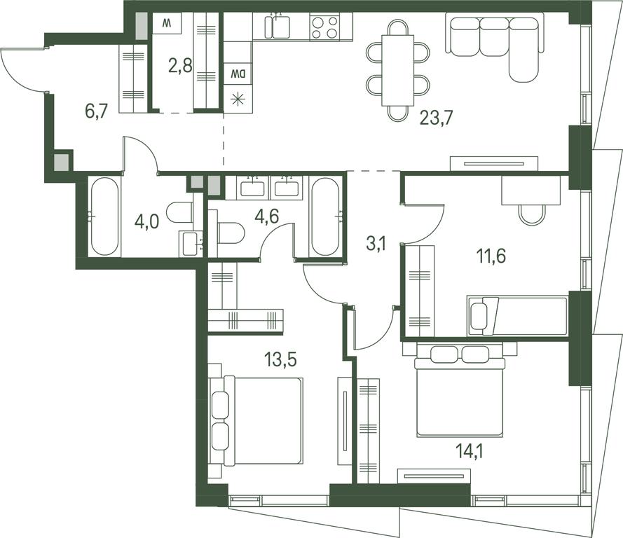 3-BD Apartment Sale, 84.2平方米 at Moments, Volokolamskoye Highway, 28, Moscow, Russia #2