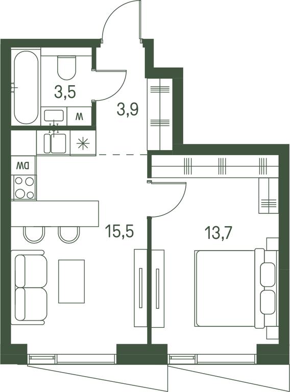 1-BD Apartment Sale, 36.6 sq. m. at Moments, Volokolamskoye Highway, 28, Moscow, Russia #1