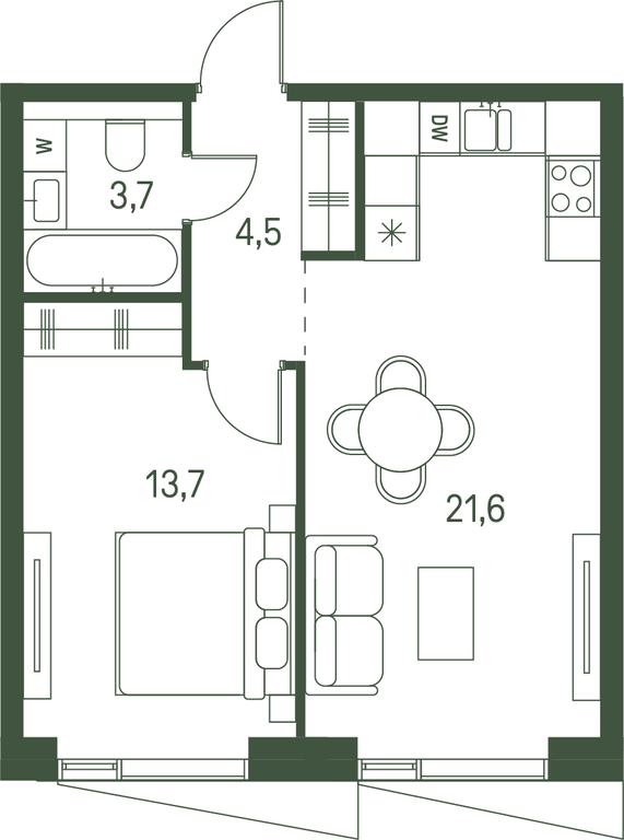 1-BD Apartment Sale, 43.5平方米 at Moments, Volokolamskoye Highway, 28, Moscow, Russia #2