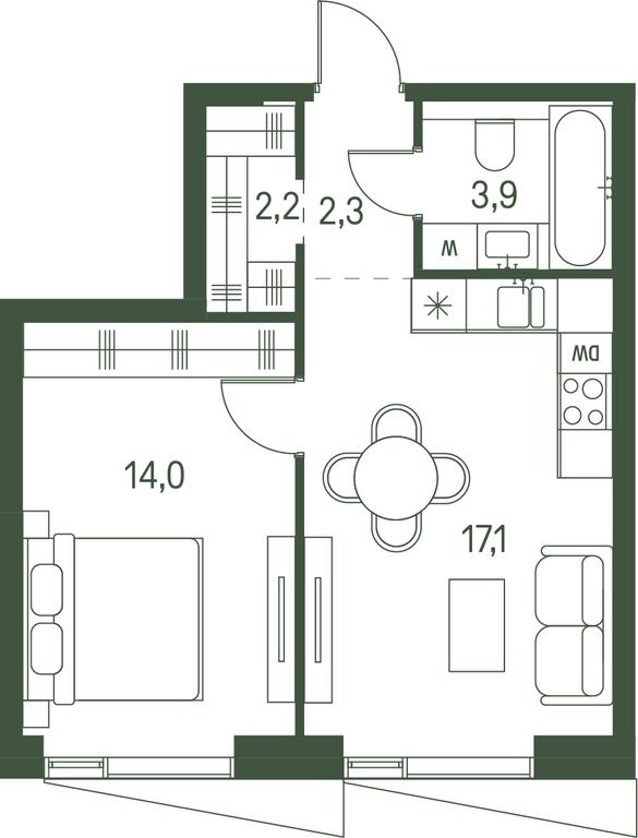 1-BD Apartment Sale, 39.5平方米 at Moments, Volokolamskoye Highway, 28, Moscow, Russia #1